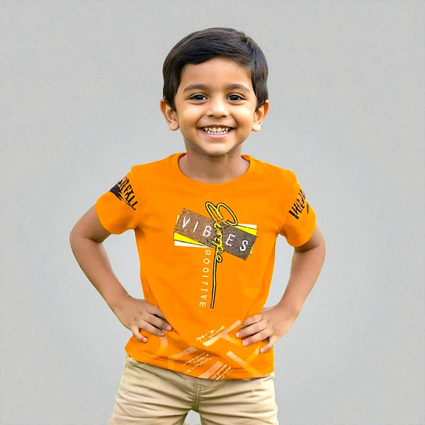 Orange Round Neck Printed T-shirt