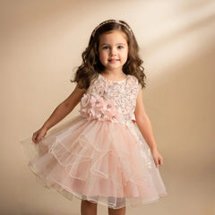 Peach Flower Knee Length Princess Dress