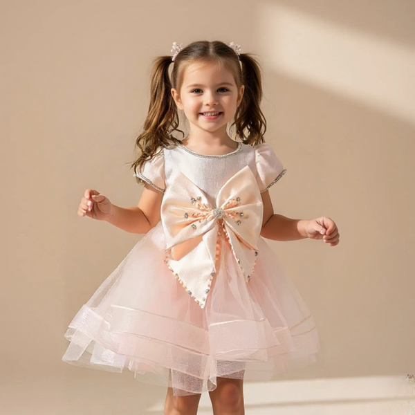 Peach Bow Knee Length Princess Dress