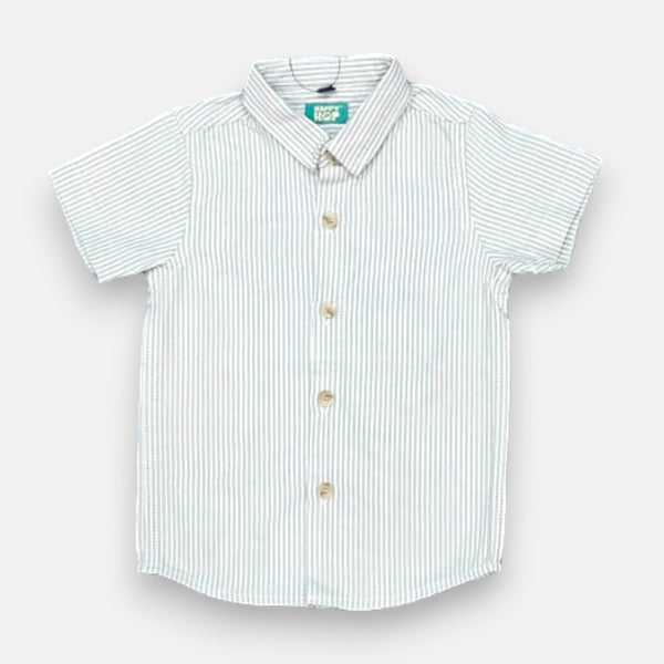 Dark Green Casual Striped Half Sleeves Shirt