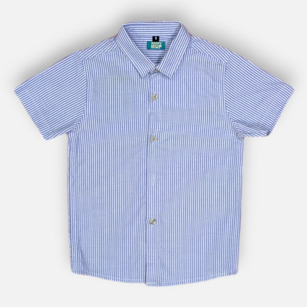 Blue Casual Striped Half Sleeves Shirt