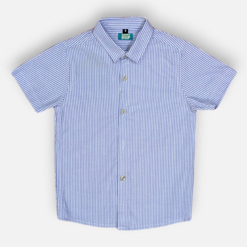 Blue Casual Striped Half Sleeves Shirt