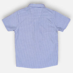 Blue Casual Striped Half Sleeves Shirt