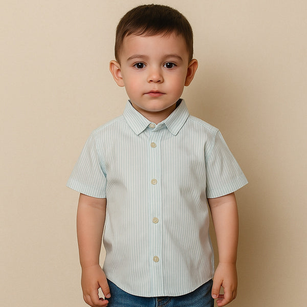 Green Casual Striped Half Sleeves Shirt