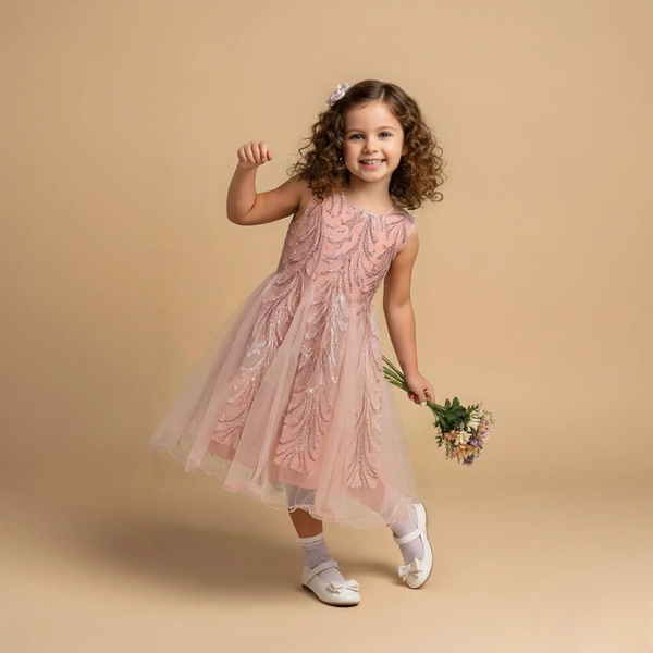 Mauve Pink Elegant Long Sleeveless Princess Dress