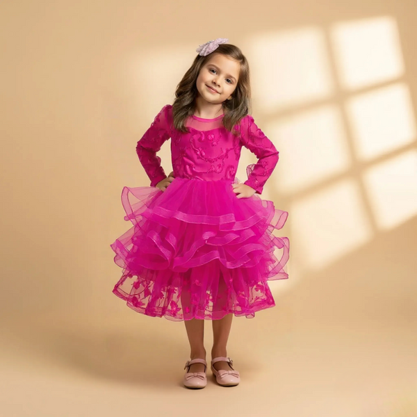 Fuchsia Fairytale Long Sleeves Princess Dress