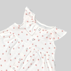 White Sleeveless Frock with Strawberry Print