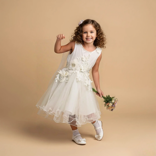 White Sleeveless Princess Dress with Cape Neck Sleeves