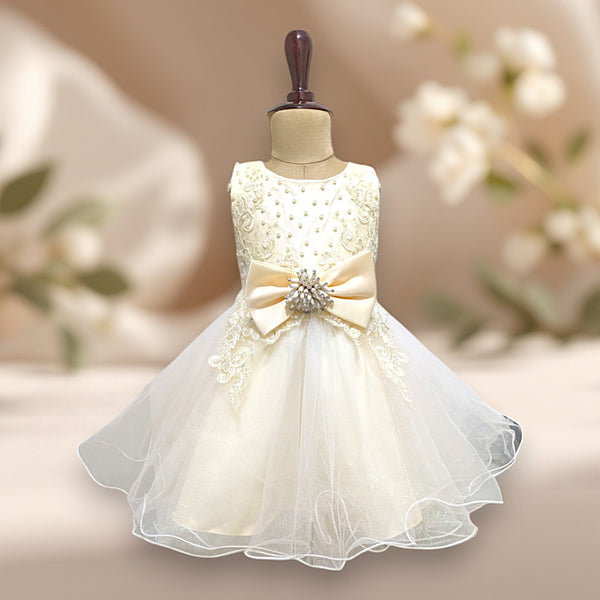 Champagne Elegant Knee Length Bow Princess Dress
