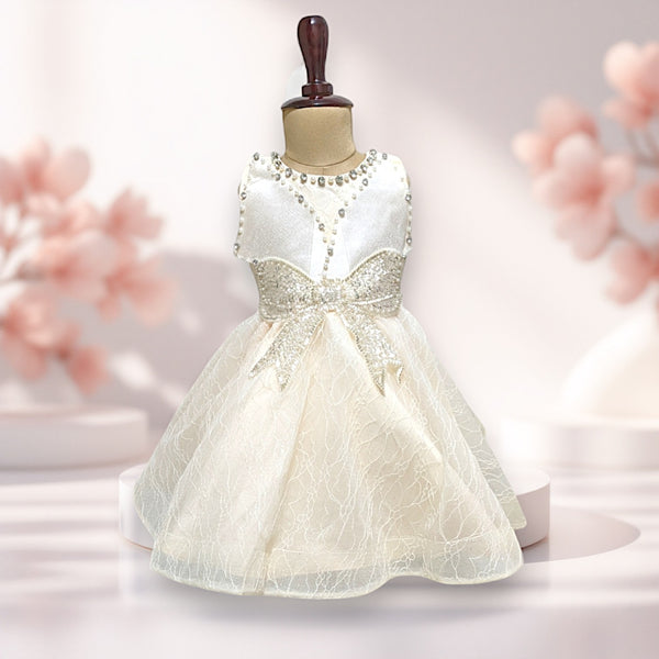 Champagne Knee Length Glitter Bow Princess Dress