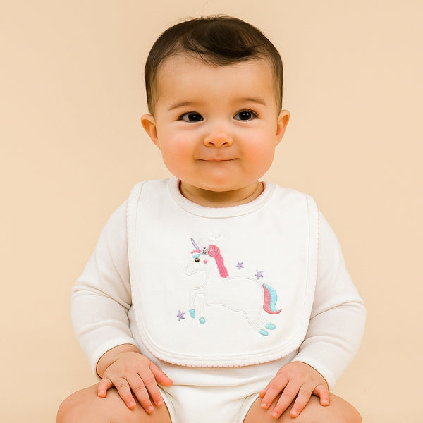 Baby Premium Bibs - White Unicorn