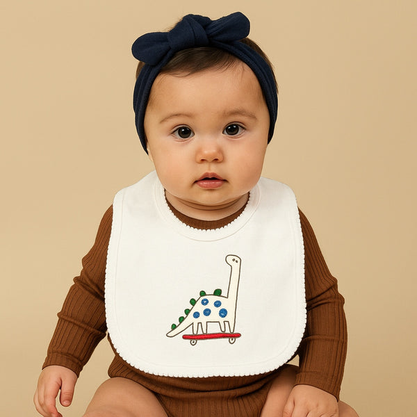 Baby Premium Bibs - White Dinosaur