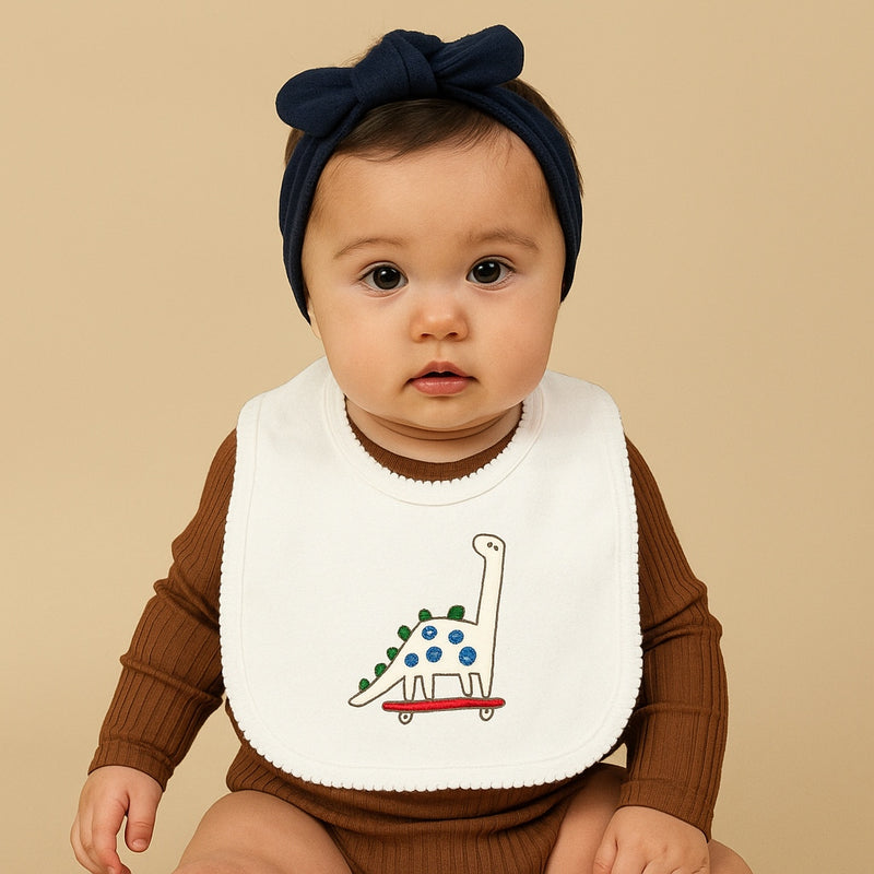 Baby Premium Bibs - White Dinosaur
