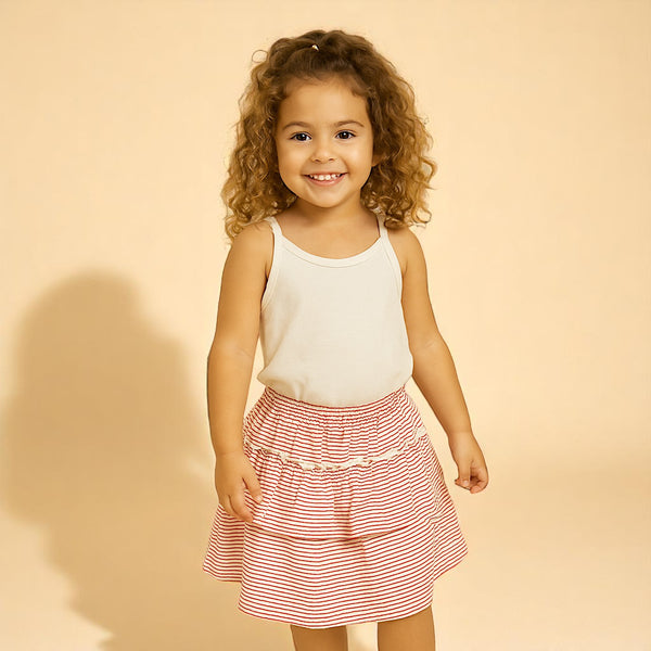 Red Striped Ruffled Skirt