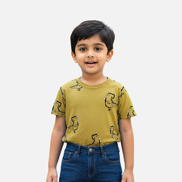 Brown Round Neck Printed T-shirt