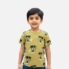 Brown Round Neck Printed T-shirt