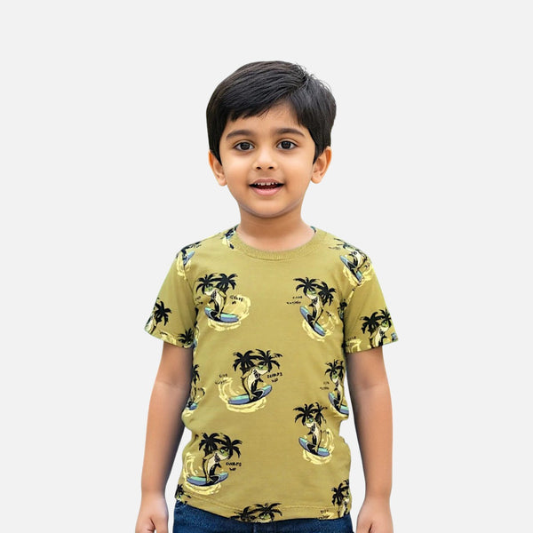 Brown Round Neck Printed T-shirt