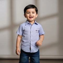 Light Blue Cotton Solid Half Sleeves Shirt