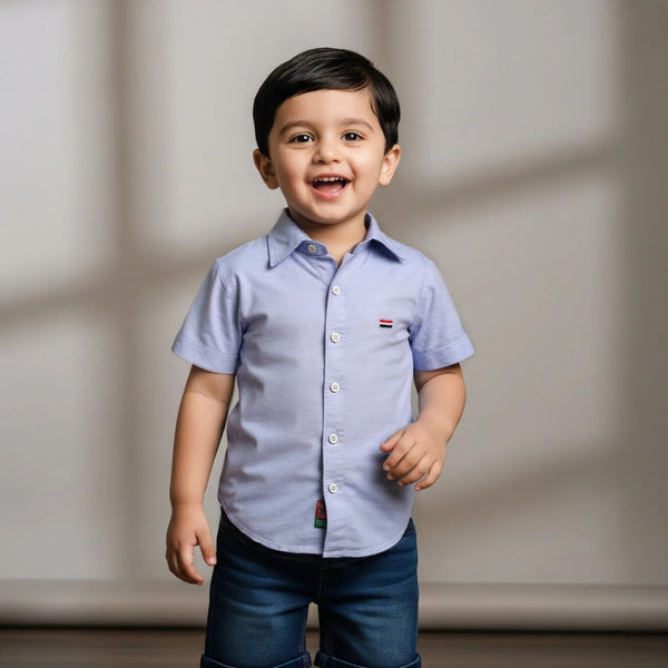Light Blue Cotton Solid Half Sleeves Shirt