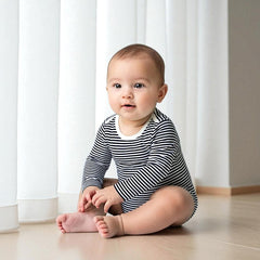 Blue Long Sleeves Striped Onesies