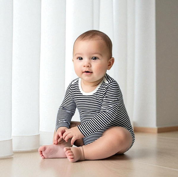 Blue Long Sleeves Striped Onesies