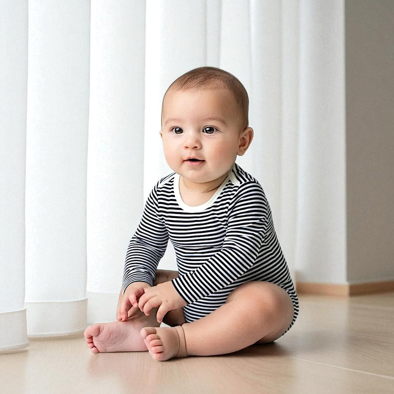 Blue Long Sleeves Striped Onesies