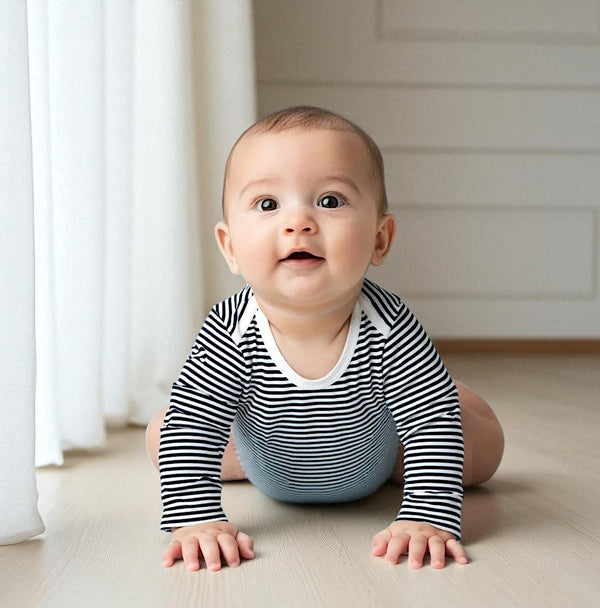 Blue Long Sleeves Striped Onesies