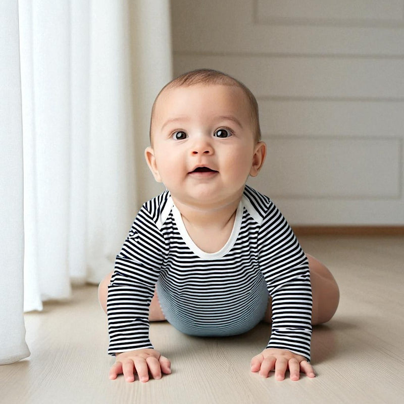 Blue Long Sleeves Striped Onesies