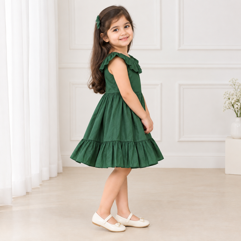 Emerald Ruffle Cotton Frock