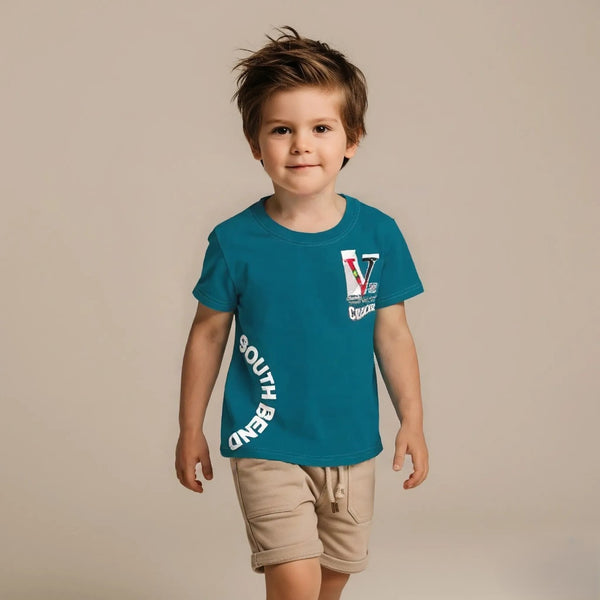 Teal Round Neck Printed T-shirt