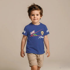 Blue Round Neck Printed T-shirt