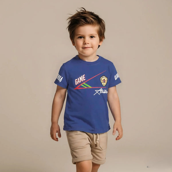 Blue Round Neck Printed T-shirt