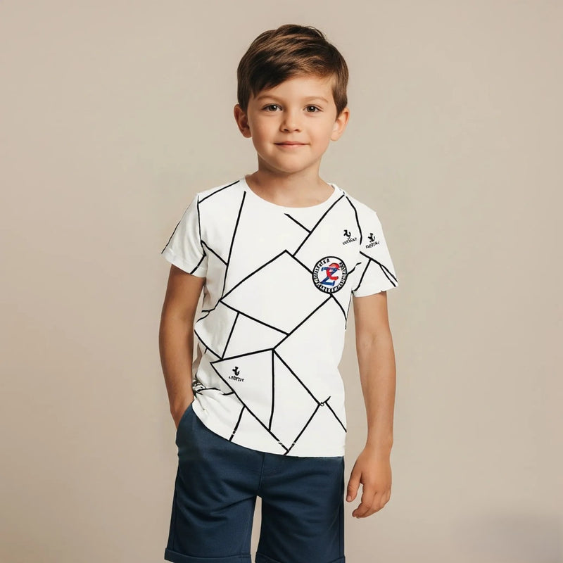 White Round Neck Printed T-shirt