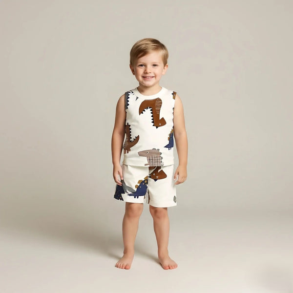 Dino Printed Vest and Short Set