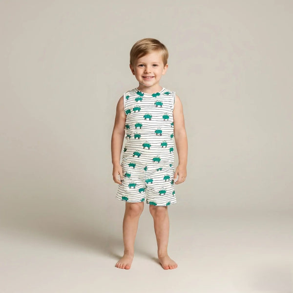 Green Dino Printed Vest and Short Set