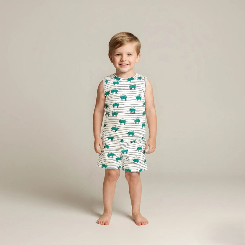 Green Dino Printed Vest and Short Set