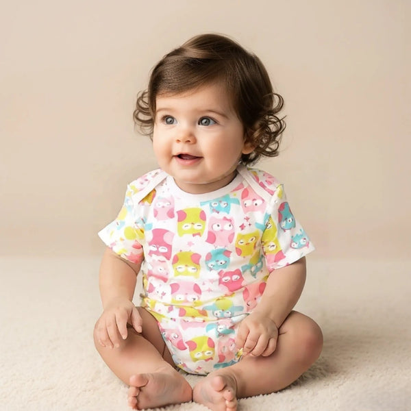 Bird Printed Half Sleeves Onesies