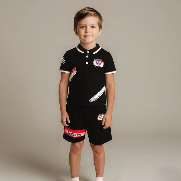 Black Boys Polo T-shirt with Shorts Set