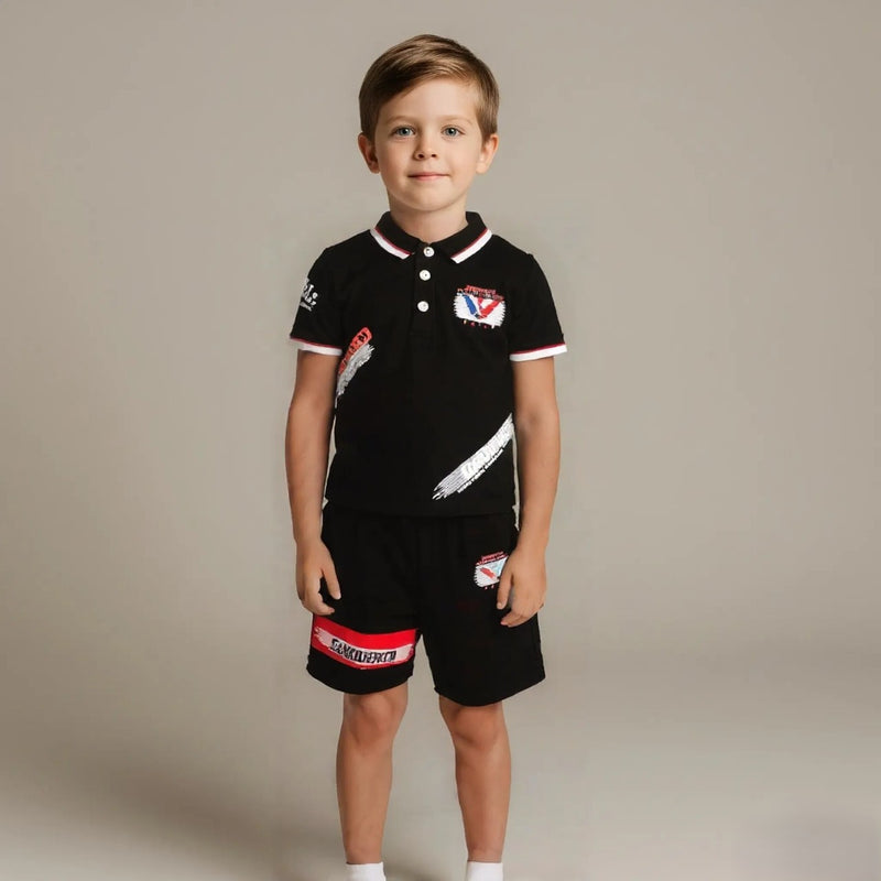 Black Boys Polo T-shirt with Shorts Set