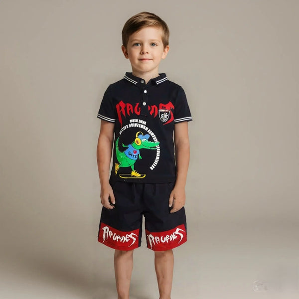 Alligator Black Boys Polo T-shirt with Shorts Set