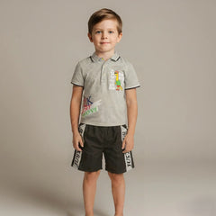 Grey Boys Polo T-shirt with Shorts Set