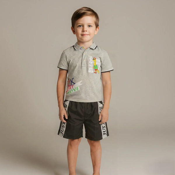 Grey Boys Polo T-shirt with Shorts Set