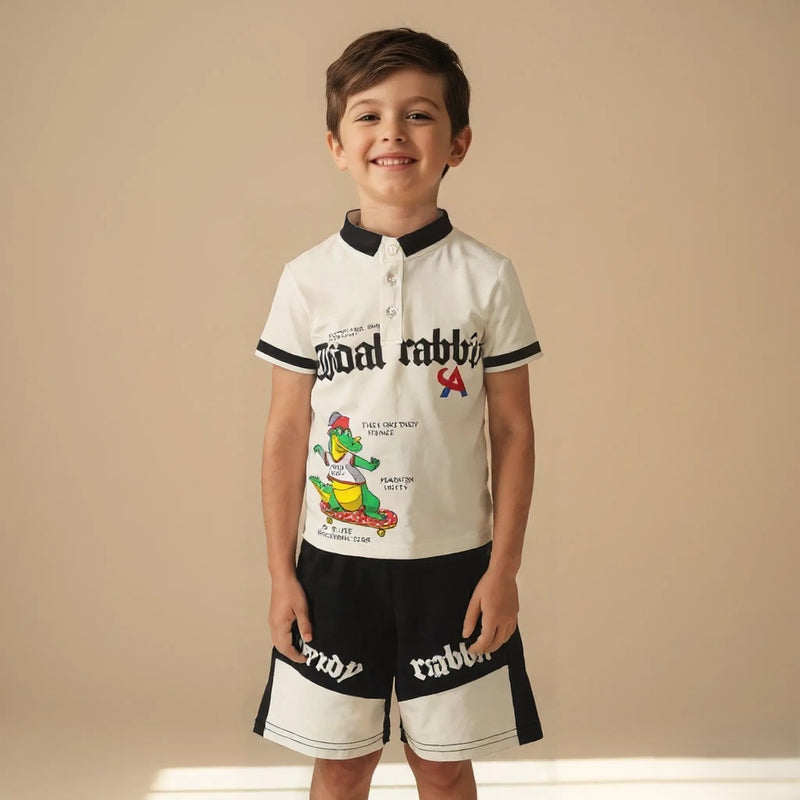 White Boys Polo T-shirt with Shorts Set