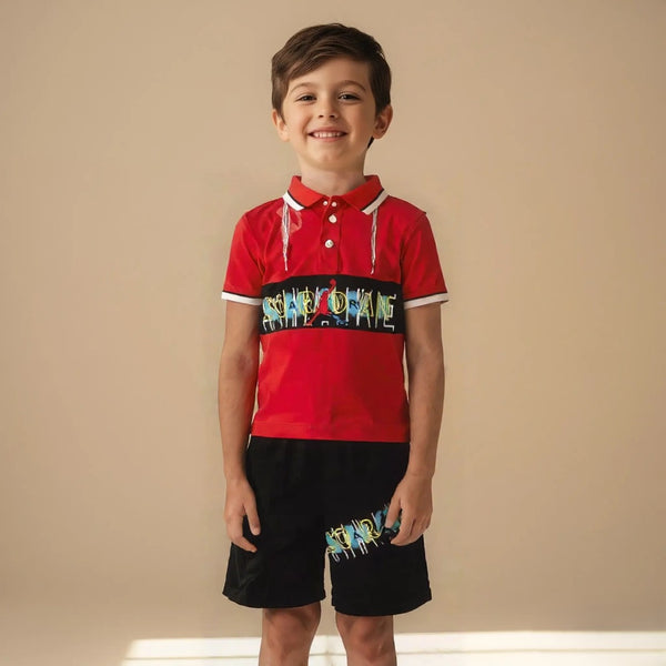 Red Boys Polo T-shirt with Shorts Set