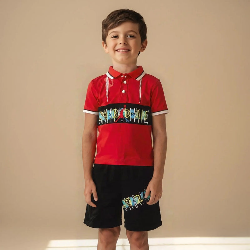 Red Boys Polo T-shirt with Shorts Set