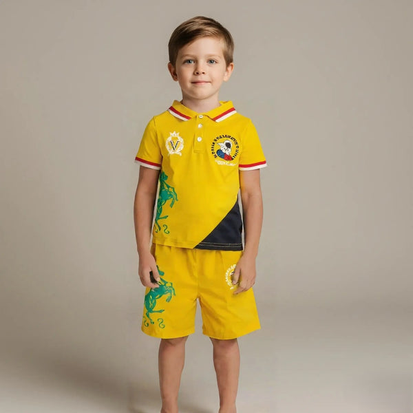 Yellow Boys Polo T-shirt with Shorts Set