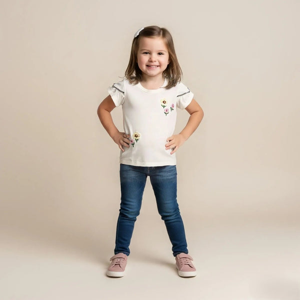 Girl Regular Fit White Flower Top