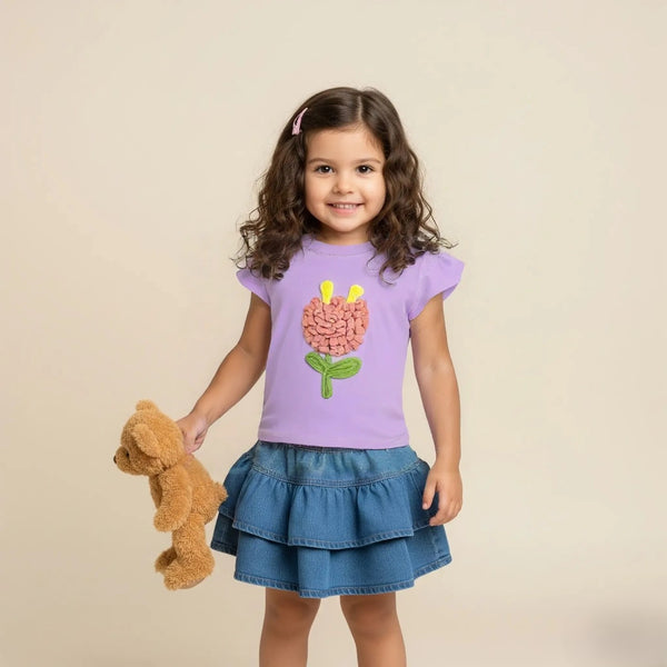 Girl Regular Fit Flower Purple Top