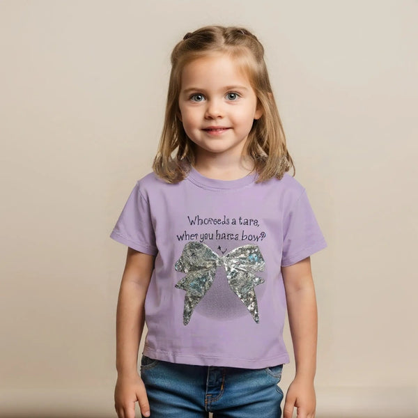 Girl Regular Fit Sequin Bow Purple Top