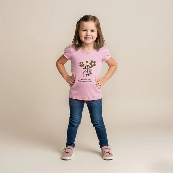 Girl Regular Fit Pink Flower Top